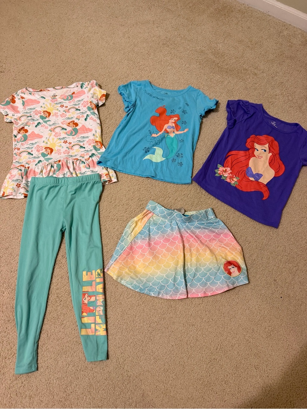 Size 7 Disney Princess Little Mermaid Ariel 5 piece Outfit Set